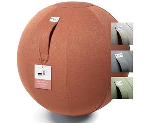 Ballon-siège en tissu VLUV SOVA, siège ergonomique, couleur: Salmon (saumon), Ø 60cm - 65cm, revêtement de tissu d’ameublement de qualité supérieure, avec une poignée de transport et un anneau de base