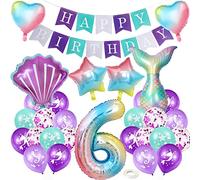 Ballon Sirène,6 Ans Filles Ballons De SiRène,Géant BaLlons Forme Coquillage Queue Poisson,Géant Coquillage Hélium BAllon,6 Ans Fille BAllOn Theme SIRene,SirèNE Feuille D'aluminium Ballons Ensemble