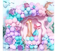 Ballon Sirène Queue Guirlande Anniversaire 1 an, 125 Pièces Violet Rose Teal Bleu Ballons Latex Arche avec Numéro 1 pour Décorations Filles Enfants Sirène Sous La Mer Thème Anniversaire Baby Shower