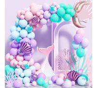 Ballon Sirène Queue Guirlande De Fête, 123 Pièces Violet Rose Sarcelle Bleu Ballons Latex Arche avec Coquillage Étoile pour Décorations Filles Enfants Sirène Sous La Mer Thème Anniversaire Baby Shower