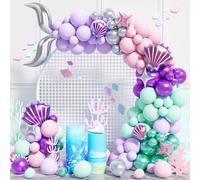 Ballon Sirène Queue Guirlande Fête, 111 Pièces Métallique Violet Argent Pastel Rose Sarcelle Bleu Ballons Latex Arche avec Coquillage Étoile pour Décoration Fille Sirène Thème Anniversaire Baby Shower