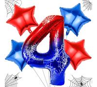 Ballon Spider, 5 PCS Spider Ballons Aluminium Anniversaire, Ballon Rouge et Bleu, Araignée Ballons Anniversaire 4 Ans pour Enfants pour Anniversaires, Baby Showers