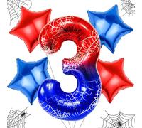 Ballon Spider, 5 PCS Spider Ballons Aluminium Anniversaire, Ballon Rouge et Bleu, Araignée Ballons Anniversaire 3 Ans pour Enfants pour Anniversaires, Baby Showers