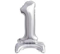 Ballon sur pied - Numéro 1 argenté - Décoration pour anniversaire et fête - 38 cm - Pour air - Chiffres d'anniversaire d'enfant - Décoration de fête - Ballon gonflable