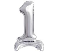 Ballon sur pied - Numéro 1 argenté - Décoration pour anniversaire et fête - 38 cm - Pour air - Chiffres d'anniversaire d'enfant - Décoration de fête - Ballon gonflable