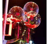Ballon Transparent à lumière LED avec Bouquet de Fleurs de Rose Boule Lumineuse pour Saint-Valentin Anniversaire Ballons Décor,Mariage Demoiselle d'honneur Bouquets De Mariée Centres De Table (Black)