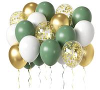 Ballon Vert Or Blanc, 50pcs Latex Ballons Olive Blanc Doré avec Confettis Métallisé pour Anniversaire Mariage Fête Baby Shower Décoration