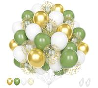 Ballon Vert Sauge, 60 Pièce 12 Pouces Vert Sauge Blanc Métallique Or Confettis Ballon pour Décoration Fête d'Anniversaire Douche Mariage Baby Shower Fiançailles Décor de Fête