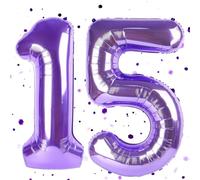 Ballon violet en forme de chiffre 15, 100 cm, en aluminium, ballon en forme de chiffre 15, ballon à l'hélium, décoration d'anniversaire pour fille et garçon