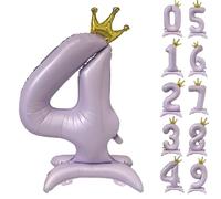 Ballon violet en forme de chiffre 4 de 101 cm avec couronne, couronne, chiffre violet clair, grands ballons à l'hélium, pour décoration d'anniversaire, de fête, de mariage