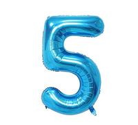 Ballon XL numéro 80 cm en bleu - pour gonflage - pour anniversaire, mariage, fête etc. - ballon bleu clair en design de numéro anniversaire cadeau ballon numéro géant 18 numéro décoration (numéro 5)