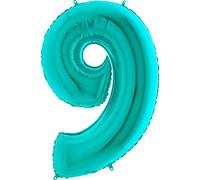 Ballonim Ballon en forme de chiffre 0 à 9, 100 cm, bleu, turquoise, menthe, taille XXL, (nombre 9)