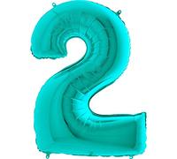 Ballonim Ballon en forme de chiffre de 0 à 9, 100 cm, bleu tiffany, turquoise, menthe, ballons à l'hélium, taille XXL (nombre 2)