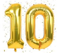 Ballons 10 Or,101cm Foil Ballons Chiffre 10 Or, Grands Ballon Numéro 10,Décoration 10 ans pour Garcon Fille Anniversaires Fête Deco
