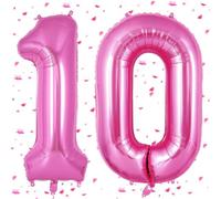 Ballons 10 Rose Chaud,101cm Foil Ballons Chiffre 10 Rose, Grands Ballon Numéro 10,Décoration 10 ans pour Garcon Fille Anniversaires Fête Deco