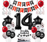 Ballons 14 ans anniversaire rouge noir, 14 ans décoration anniversaire noir rouge, 14 ans ballons anniversaire rouge noir, ballons 14 ans anniversaire garçon fille, ballon anniversaire 14 ans rouge