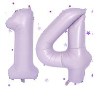 Ballons 14 Violet Clair,101cm Foil Ballons Chiffre 14 Violet Pastel, Grands Ballon Numéro 14,Décoration 14 ans pour Garcon Fille Anniversaires Fête Deco
