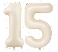Ballons 15 Beige,101cm Foil Ballons Chiffre 15 Crème, Grands Ballon Numéro 15,Décoration 15 ans pour Garcon Fille Anniversaires Fête Deco