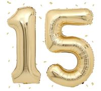 Ballons 15 Or Clai,101cm Foil Ballons Chiffre 15 Or, Grands Ballon Numéro 15,Décoration 15 ans pour Garcon Fille Anniversaires Fête Deco