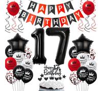 Ballons 17 ans anniversaire rouge noir, 17 ans décoration anniversaire noir rouge, 17 ans ballons anniversaire rouge noir, ballons 17 ans anniversaire garçon fille, ballon anniversaire 17 ans rouge