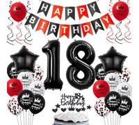 Ballons 18 ans anniversaire rouge noir, 18 ans décoration anniversaire noir rouge, 18 ans ballons anniversaire rouge noir, ballons 18 ans anniversaire garçon fille, ballon anniversaire 18 ans rouge