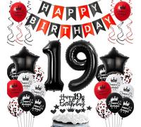Ballons 19 ans anniversaire rouge noir, 19 ans décoration anniversaire noir rouge, 19 ans ballons anniversaire rouge noir, ballons 19 ans anniversaire garçon fille, ballon anniversaire 19 ans rouge