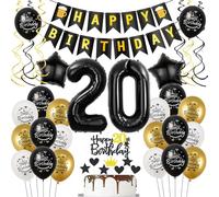 Ballons 20 ans anniversaire noir or, décoation anniversaire 20 ans Homme Femme, anniversaire ballon 20 ans Femme, décoation 20 ans anniversaire Femme, décoation gâteau 20 ans anniversaire Homme