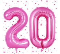 Ballons 20 Rose Chaud,101cm Foil Ballons Chiffre 20 Rose, Grands Ballon Numéro 20,Décoration 20 ans pour Femme Homme Anniversaires Fête Deco