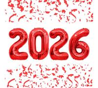 Ballons 2026 en forme de chiffres pour décoration du Nouvel An, décoration du Nouvel An, décoration Nye 20 26 en feuille Mylar pour fête de remise de diplôme - 101,6 cm - Rouge