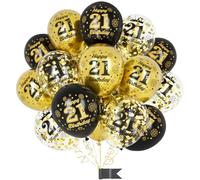 Ballons 21e Anniversaire, 15 Pcs Décorations Fête Or Noir avec Ballons Confettis Latex Happy Birthday pour Garçons Filles Hommes Femmes Décoration 21 Ans Anniversaire Ballons