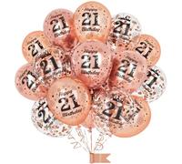 Ballons 21e Anniversaire, 15 Pcs Décorations Fête Or Rose avec Ballons Confettis Latex Happy Birthday pour Filles Femmes Décoration 21 Ans Anniversaire Ballons