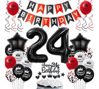 Ballons 24 ans anniversaire rouge noir, 24 ans décoration anniversaire noir rouge, 24 ans ballons anniversaire rouge noir, ballons 24 ans anniversaire Homme Femme, ballon anniversaire 24 ans rouge