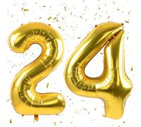 Ballons 24 Or,101cm Foil Ballons Chiffre 24 Or, Grands Ballon Numéro 24,Décoration 24 ans pour Femme Homme Anniversaires Fête Deco