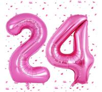 Ballons 24 Rose Chaud,101cm Foil Ballons Chiffre 24 Rose, Grands Ballon Numéro 24,Décoration 24 ans pour Femme Homme Anniversaires Fête Deco