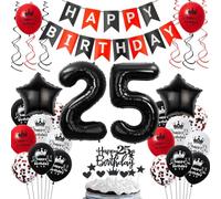 Ballons 25 ans anniversaire rouge noir, 25 ans décoration anniversaire noir rouge, 25 ans ballons anniversaire rouge noir, ballons 25 ans anniversaire Homme Femme, ballon anniversaire 25 ans rouge