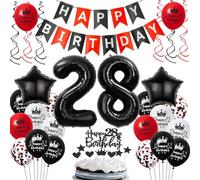 Ballons 28 ans anniversaire rouge noir, 28 ans décoration anniversaire noir rouge, 28 ans ballons anniversaire rouge noir, ballons 28 ans anniversaire Homme Femme, ballon anniversaire 28 ans rouge