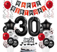 Ballons 30 ans anniversaire rouge noir, 30 ans décoration anniversaire noir rouge, 30 ans ballons anniversaire rouge noir, ballons 30 ans anniversaire Homme Femme, ballon anniversaire 30 ans rouge