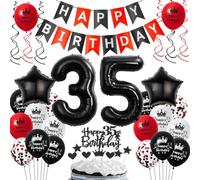 Ballons 35 ans anniversaire rouge noir, 35 ans décoration anniversaire noir rouge, 35 ans ballons anniversaire rouge noir, ballons 35 ans anniversaire Homme Femme, ballon anniversaire 35 ans rouge