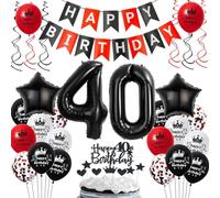 Ballons 40 ans anniversaire rouge noir, 40 ans décoration anniversaire noir rouge, 40 ans ballons anniversaire rouge noir, ballons 40 ans anniversaire Homme Femme, ballon anniversaire 40 ans rouge