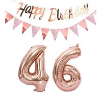ballons 46e anniversaire deco femme or rose+guirlande joyeux anniversaire +chaîne de fanions 40 "chiffres ballon 46 ballons 46 ans deco anniversaire femme 46 anniversaire deco or rose(46)