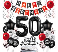 Ballons 50 ans anniversaire rouge et noir décoration, Homme Femme