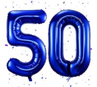 Ballons 50 Bleu Foncé,101cm Foil Ballons Chiffre 50 Bleu, Grands Ballon Numéro 50,Décoration 50 ans pour Femme Homme Anniversaires Fête Deco