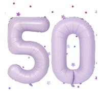 Ballons 50 Violet Clair,101cm Foil Ballons Chiffre 50 Violet Pastel, Grands Ballon Numéro 50,Décoration 50 ans pour Femme Homme Anniversaires Fête Deco