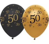 Ballons 50e anniversaire 6 pièces noir-or 30cm