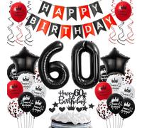 Ballons 60 ans anniversaire rouge noir, 60 ans décoration anniversaire noir rouge, 60 ans ballons anniversaire rouge noir, ballons 60 ans anniversaire Homme Femme, ballon anniversaire 60 ans rouge