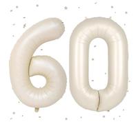 Ballons 60 Beige,101cm Foil Ballons Chiffre 60 Crème, Grands Ballon Numéro 60,Décoration 60 ans pour Femme Homme Anniversaires Fête Deco