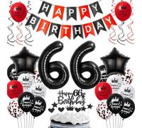 Ballons 66 ans anniversaire rouge noir, 66 ans décoration anniversaire noir rouge, 66 ans ballons anniversaire rouge noir, ballons 66 ans anniversaire Homme Femme, ballon anniversaire 66 ans rouge