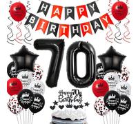 Ballons 70 ans anniversaire rouge noir, 70 ans décoration anniversaire noir rouge, 70 ans ballons anniversaire rouge noir, ballons 70 ans anniversaire Homme Femme, ballon anniversaire 70 ans rouge