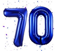Ballons 70 Bleu Foncé,101cm Foil Ballons Chiffre 70 Bleu, Grands Ballon Numéro 70,Décoration 70 ans pour Femme Homme Anniversaires Fête Deco