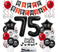 Ballons 75 ans anniversaire rouge noir, 75 ans décoration anniversaire noir rouge, 75 ans ballons anniversaire rouge noir, ballons 75 ans anniversaire Homme Femme, ballon anniversaire 75 ans rouge